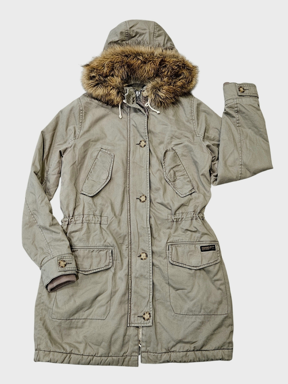 VINTAGE Y2K Abercrombie & Fitch Army Green Cotton Fleece Lined Parka Coat Medium